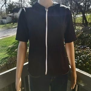 Vtg. AWESOME Wear SS Black Lightweight Sporty Hoodie with White Side Stripes